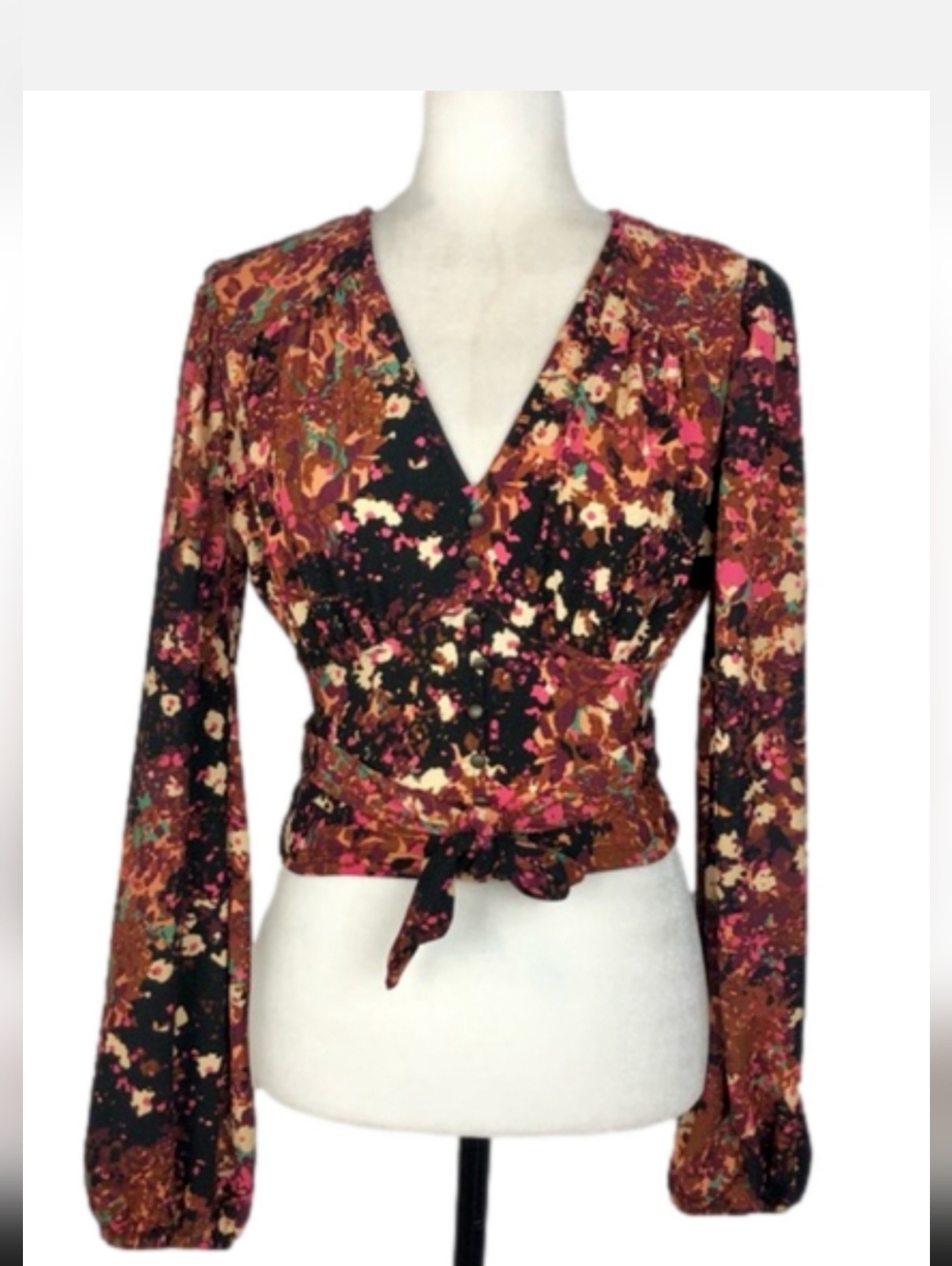 Stunning Anthropologie Floral Top in Black, Rust and Pink, S/M